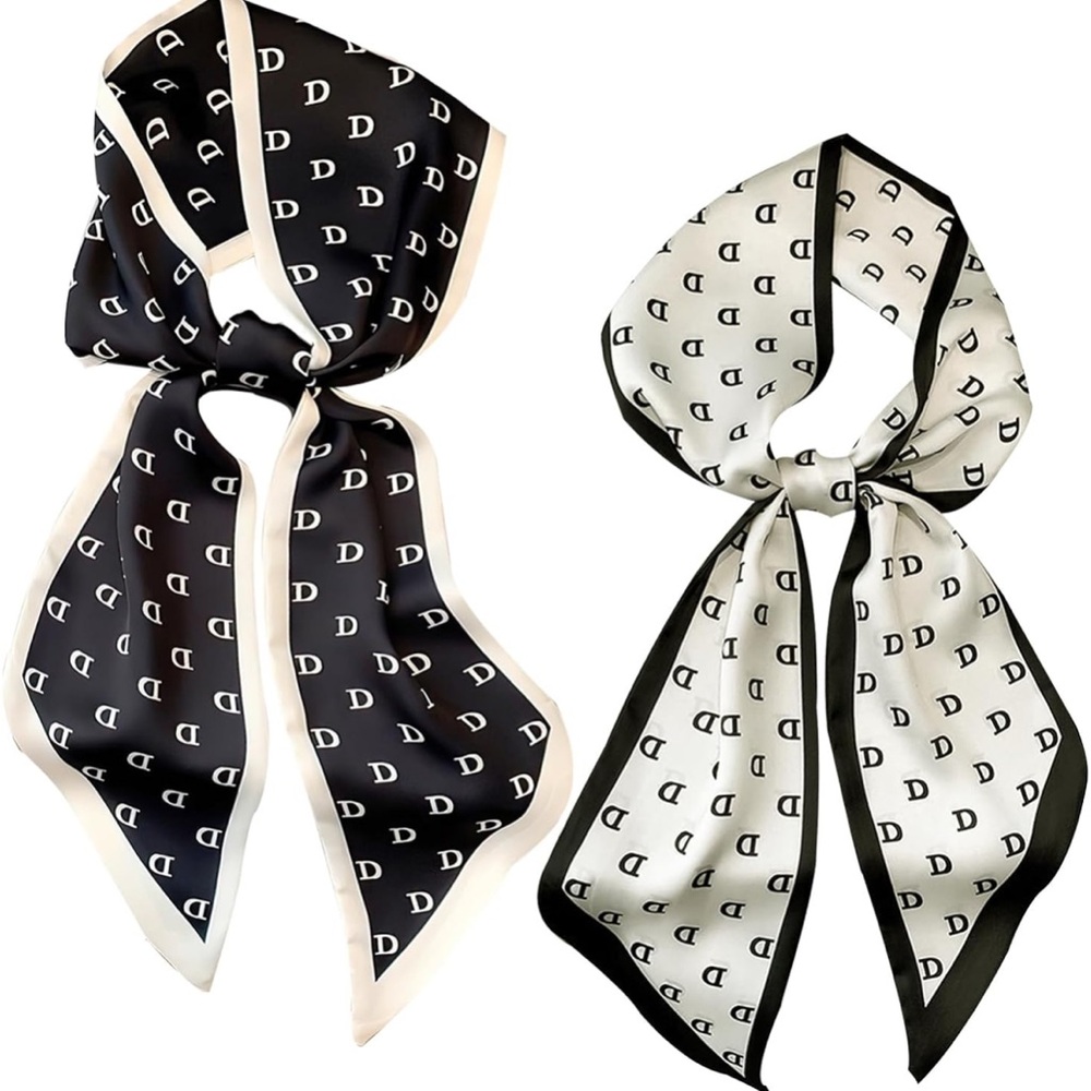 NWT Elegant Black lettered Silk Scarf